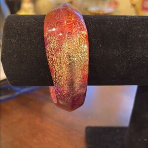 Vibrant Red and Gold Glitter Bangle Bracelet